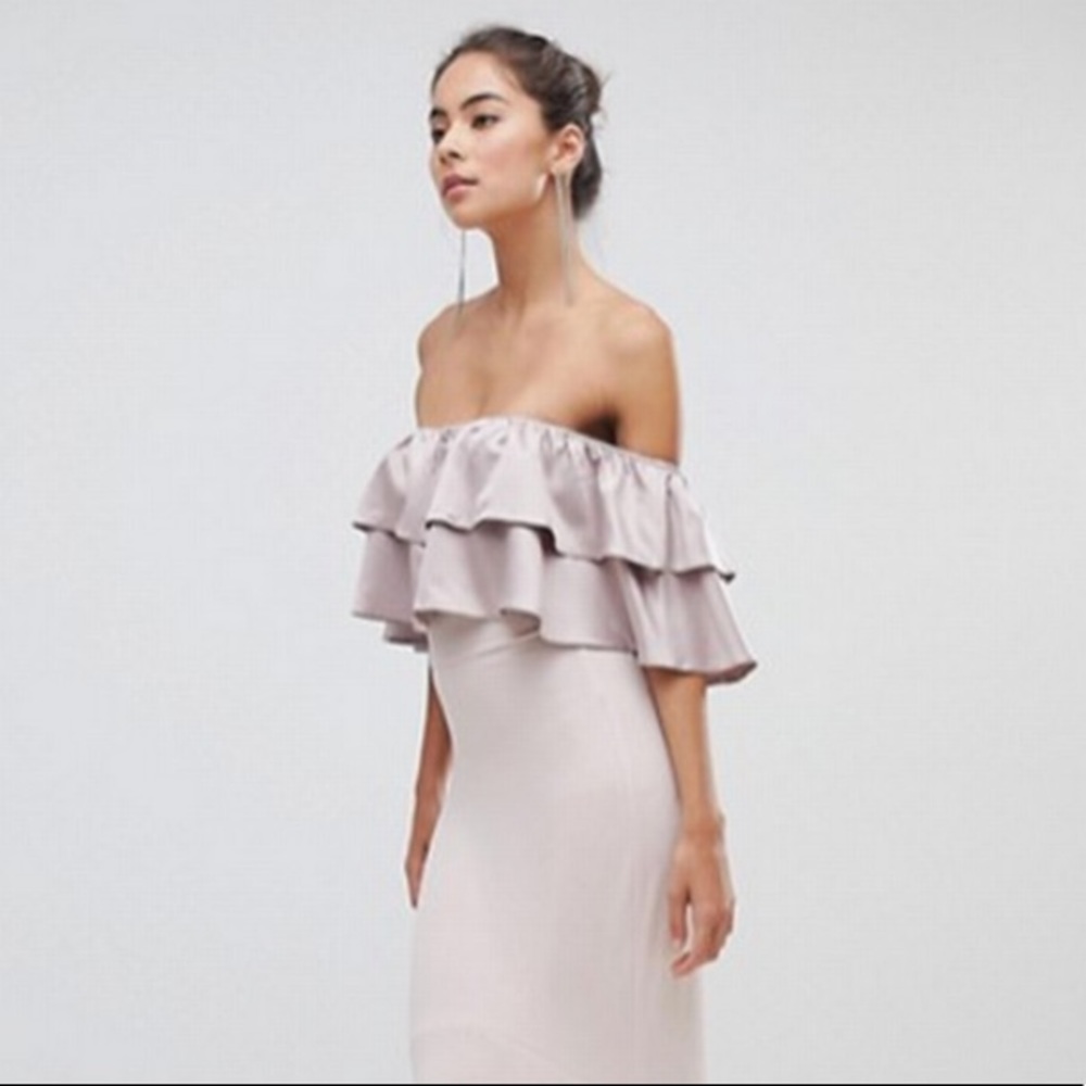 ASOS Lilac Off Shoulder Ruffle Long Dress